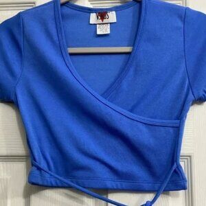 VINTAGE Venus swimwear blue crop top crossover front tie sexy clothes small